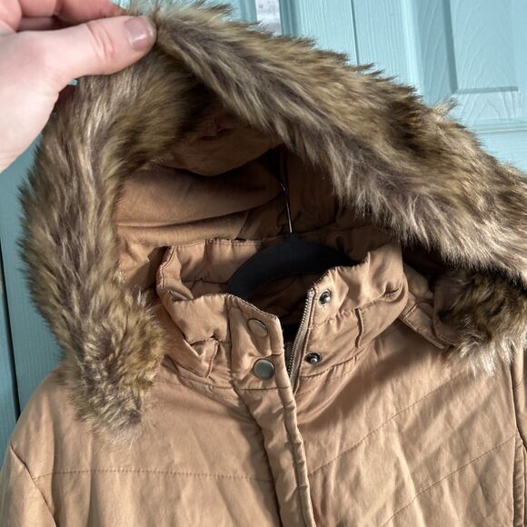 Mod O Doc Womens Tan Zip Up Winter Jacket M/L Waist Tie Faux Fur - Picture 5 of 10